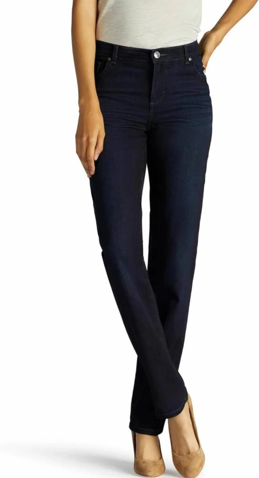 Lee Women's Petite Straight Leg Jeans - Relaxed Fit Comfort Denim Pants